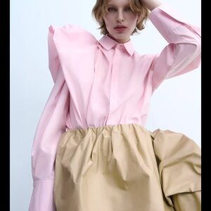 Zara poplin puffed pink top